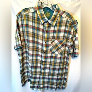 KUHL Men’s Size Large Tropik Plaid Shirt Gauze Organic Cotton Button-Up Colorful